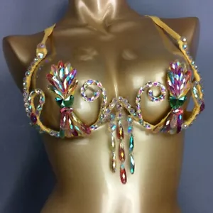 Reggiseno donna Samba Carnevale Rave EDC pietre arcobaleno danza del ventre ferretto 2 colori - Foto 1 di 8