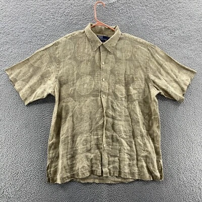 VINTAGE Polo Ralph Lauren Shirt Men Large Beige 100% Linen Hawaiian Loop Collar - Image 1 of 4