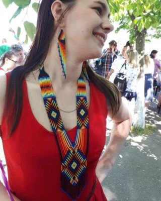 Collar de cuentas de semillas hecho a mano estilo americano collar de cuentas boho pendiente Foto 1 de 2