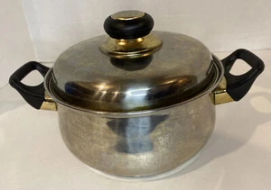 Vtg Golden King 2 quart Cooking Pot Saucepan 2 Handled Stainless Steel w/Lid - Picture 1 of 12