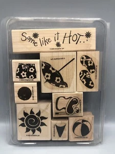 Stampin’ Up! SOME LIKE IT HOT Set of 9 Rubber Stamp Wooden w/ Case - Picture 1 of 3
