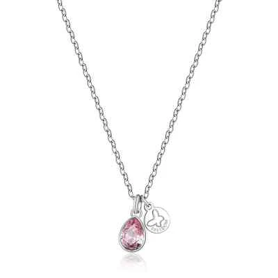 Sagapo Collana Cristallo Goccia Rosa e Farfalla in Acciaio Sagapò SKT07 S’agapo - Immagine 1 di 2