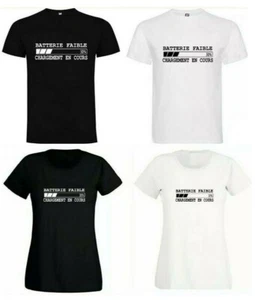 T-SHIRT UNISEXE BATTERIE FAIBLE HUMOUR DRÔLE ANNIVERSAIRE CADEAU - Imagen 1 de 5