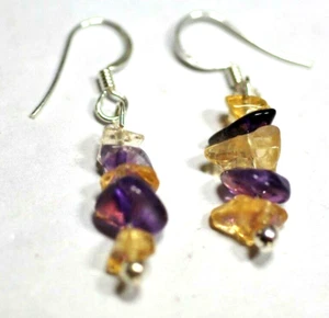 CITRINE AND AMETHYST STERLING SILVER DROP EARRINGS - Picture 1 of 3