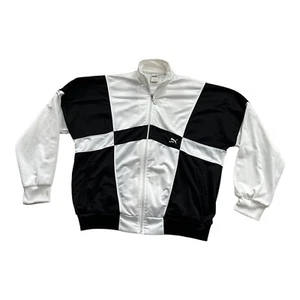 VTG Puma Track Jacket Men XL Spell Out Athletic Black White Color Block Y2K READ - Picture 1 of 8