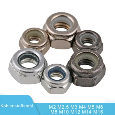 M2 M2.5 M3 M4 M5/M6-M16 Selbstsichernde Muttern Sechskant Stoppmuttern DIN 985 - Bild 1 von 4