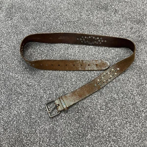 Y2K vintage genuine leather studded distressed belt grommet archive brown blue - Picture 1 of 6