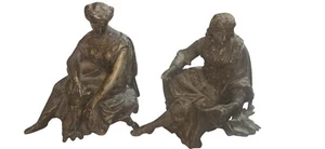 ANTIQUE Pair Of VICTORIAN SPELTER METAL CLOCK TOPPER Man Lady STATUE 7" - Picture 1 of 9