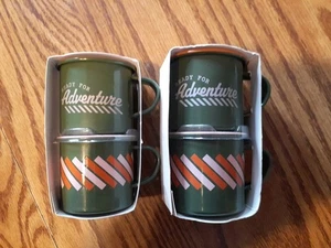 Espresso Tin Mug 2oz Set Of 4 Ready For Adventure Pink & Green - Picture 1 of 4