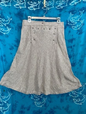 Falda acampanada J Crew gris blanco a rayas marinero botón náutico lino playa 6 Foto 1 de 4