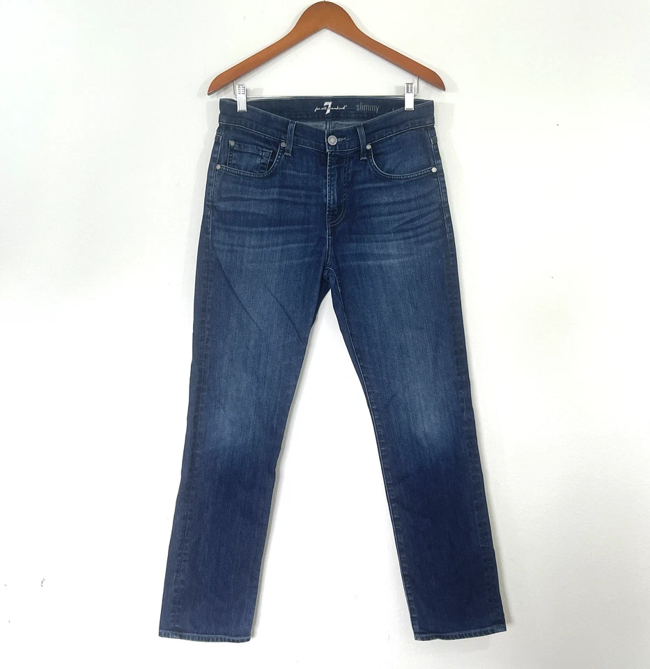 7 For All Mankind Mens Jeans  31x30 Blue Slimmy Slim Straight Mid Rise Stretch - Image 1 of 4