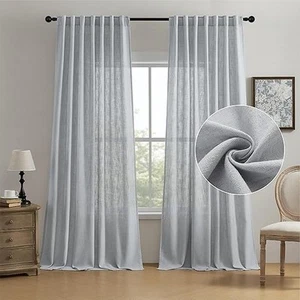 Thick Linen Curtains 90 Inches Long Pinch Pleated Rod Pocket Back Tab - Picture 1 of 5