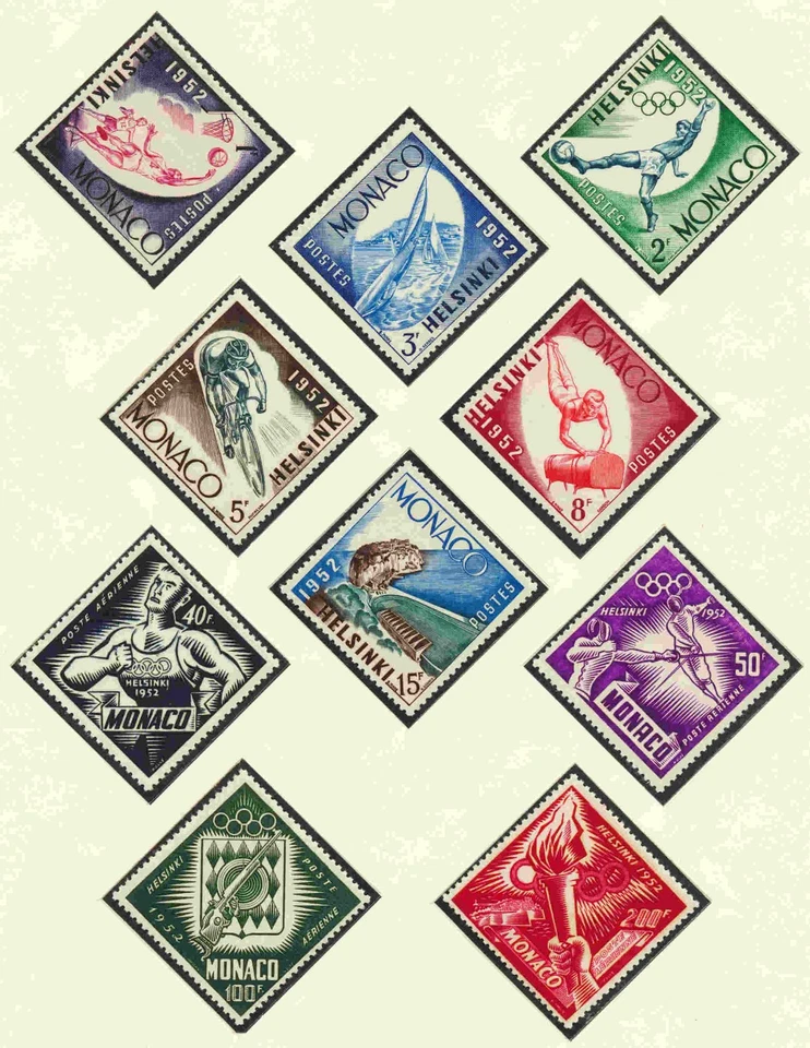 МОНАКО 1953/1952 Олимпийских игр, Cpl превосходный MNH/ ** набор, Sports, футбол, факел, баскетбол - Изображение 1 из 1