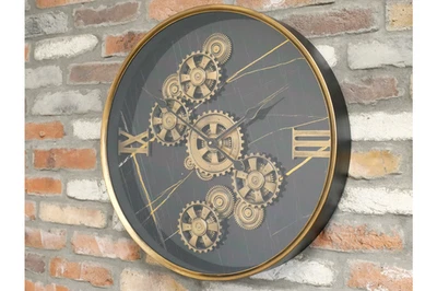 Large 60cm Black Gold Industrial Retro Metal Wall Clock with Moving Cogs Gears - Image 1 of 4