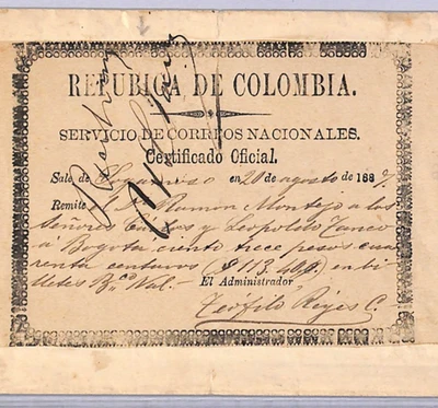 COLOMBIA (SAGAMOSO) Cubierta CUBIERTA Error *REPUBICA* 1887 Raro {Moorhouse}WT88 Foto 1 de 4