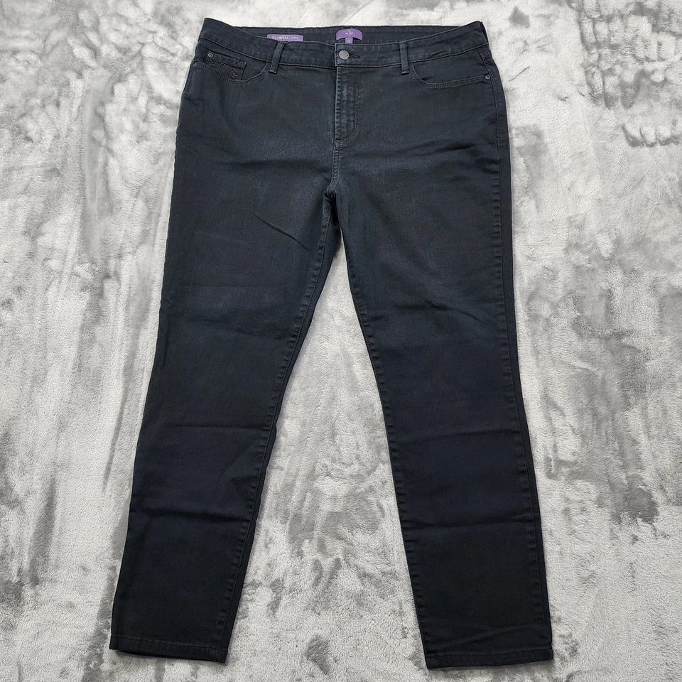 Pantalones de mezclilla NYDJ para mujer 16 negros Clarissa tiro alto tobillo elástico elevación pliegue informal Foto 1 de 4