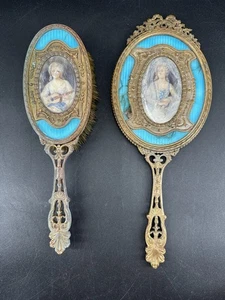 Antik 19. Jahrhundert Französisch Bronze Metall Waschtisch Haarbürste und Spiegel Set - Bild 1 von 22