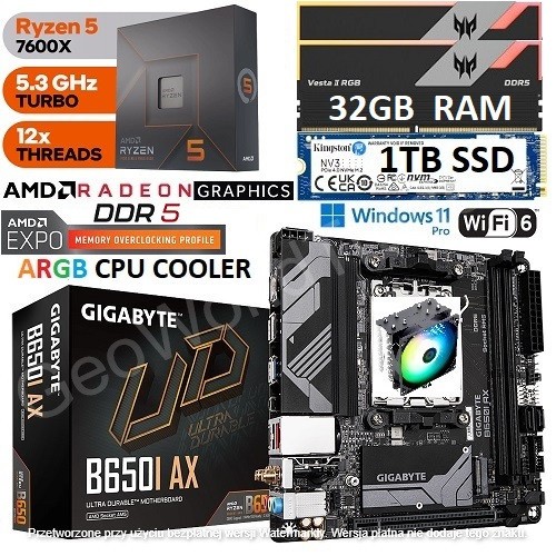 B650i AORUS ULTRA+Ryzen5 7600X +Mem 32GB AMD Ryzen 5 7600X + 32GB RGB