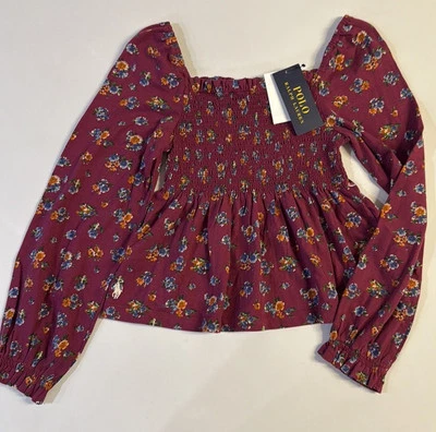 Polo Ralph Lauren Kids Girl's Purple Floral Smocked Square Neck Top Size S - Image 1 of 3