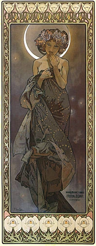 Moonlight 22x30 numerado à mão Ltd. Edição Art Nouveau Deco Estampa Alphonse Mucha - Imagem 1 de 1