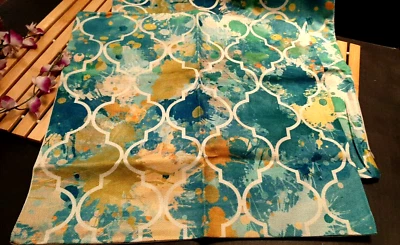 Pair 18 x 18 BLUE , GOLD , GREEN MOROCCAN ABSTRACT LINEN PILLOW COVERS ~NEW #S23 - Image 1 of 4
