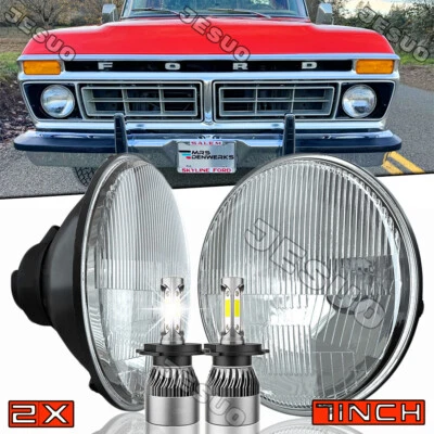 Pair Chrome 7 inch Round LED Hi/Lo Beam Headlights for Ford F100 F150 F250 Truck Foto 1 de 4