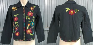 Hearts of Palm Made in India Embroidered Floral Heavy Cotton Blazer Size 8 - Picture 1 of 7