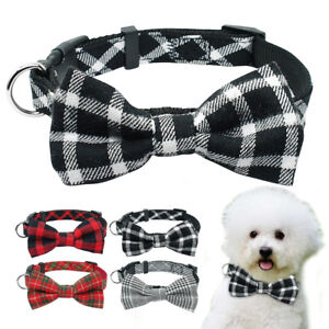 Pet Dog Bow Tie Collar for Small Medium Dog Cat Fabric Plaid Necklace Puppy S M