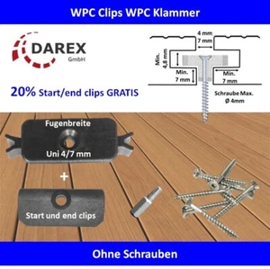 500 WPC UNI Clips Befestigung Klammern Montageclip 4 bis 7 mm+20 Endclips GRATIS - Bild 1 von 12