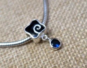 925 ECHT SILBER *** Charm Bead Element Armband-Modul schwarz Zirkonia dunkelblau - Picture 1 of 5