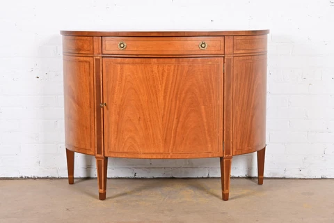 Baker Furniture Federal Mahogany and Satinwood Demilune Cabinet, Refinished Cover