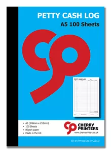 Cherry Petty Cash Log Book A5 (148mm x 210mm) 100 pages 80gsm - Picture 1 of 4