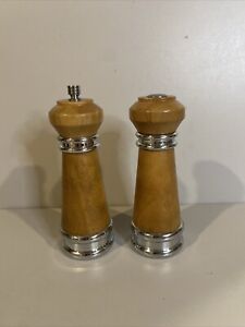 Vintage Olde Thompson Salt Shaker and Pepper Grinder Wooden W/ Crome Rings