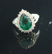  925 Sterling Silver Handmade Gemstone Turkish Emerald Ladies Ring Size 7-9