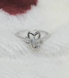 Women's Day Gift For Her Real Moissanite Star Ring White Gold Plated Silver - Picture 1 of 6