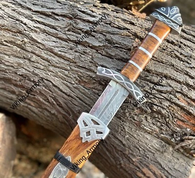 Espada vikinga de acero Damasco forjada a mano espada medieval afilada con vaina regalo Foto 1 de 4