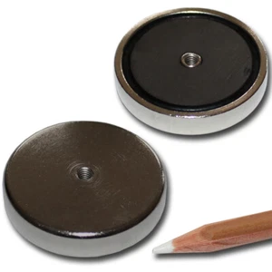 2 FLACHGREIFER TOPF MONTAGE MAGNETE D40x8 mm FERRIT M4 INNENGEWINDE 9 KG - Bild 1 von 2