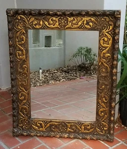 SUPERB ANTIQUE 19c. FRENCH CARVED ORNATE GILT WOOD MIRROR ~ 27"x34" - Picture 1 of 11