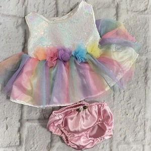 Build A Bear Sequin White Satin Dress Pink Purple Ruffled Tulle Outfit - Picture 1 of 4