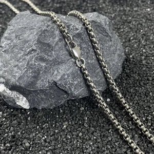 New Pure Titanium Square Box Chain Necklace 3mm Lightweight Anti Allergic 25.59" - Picture 1 of 7