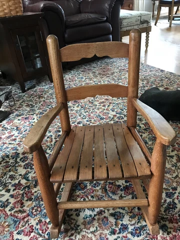 Vintage Rustic Slat Oak Wood Mini Child Doll Rocking Chair Ladder Back Rocker Cover