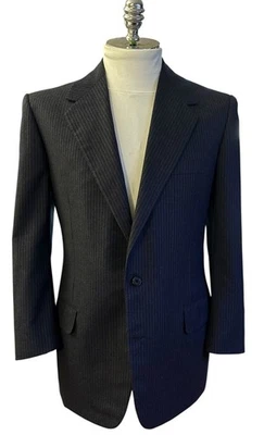 Oxxford Clothes Mens Wool Jacket Gray Striped Bespoke Blazer 42R Saks Fifth Ave - Image 1 of 4