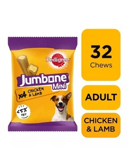 32 Pedigree Jumbone Mini Adult Dog Treats Chicken & Lamb Dog Chews (8x160g) - Picture 1 of 8