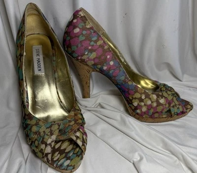 Steve Madden Shoes Women's Size 9.5M  Open Toe Pumps Multi Color Heels - Image 1 of 4