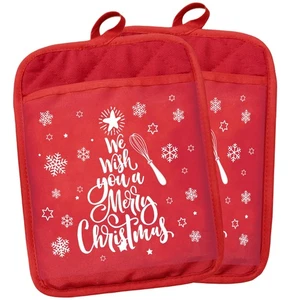 Porta Ollas Feliz Navidad Árbol con Bolsillos - Guantes de Horno Resistentes al Calor y H... - Imagen 1 de 6