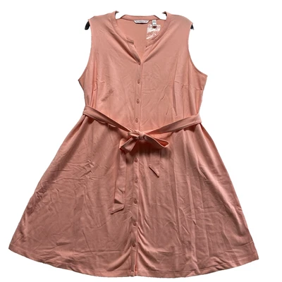 Isaac Mizrahi Live Mujer Nuevo Sin Etiquetas Plus 1X Vestido Melocotón Abotonado Cinturón Sin Mangas Foto 1 de 4