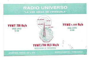 QSL Radio Universo Barquisimeto Venezuela YVMS South America 1976 stamps DX SWL - Imagen 1 de 1