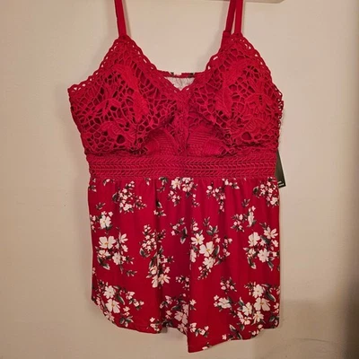 Top Babydoll No Boundaries Rojo Floral Crochet Dobladillo Mujer XL 15 17 Foto 1 de 4