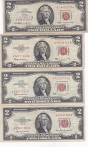 KAPPYSCOINS WC296 ESTATE LOT OF 4 RED SEAL $2.00 UNITED STATES NOTES CIRC - Picture 1 of 2
