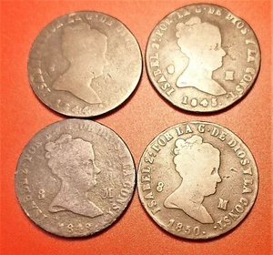 ISABEL II, Lot of 4 coins of 8 different maravedis, JUBIA,, Copper - Picture 1 of 2